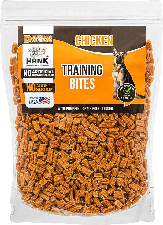 Hank & Harley Training Bites, Chicken 1lb - USA Lean Protein Soft Dog Treats with Pumpkin. 100% Natural & NO Flour, fillers or Added Sugar. Ideal for finicky Pets