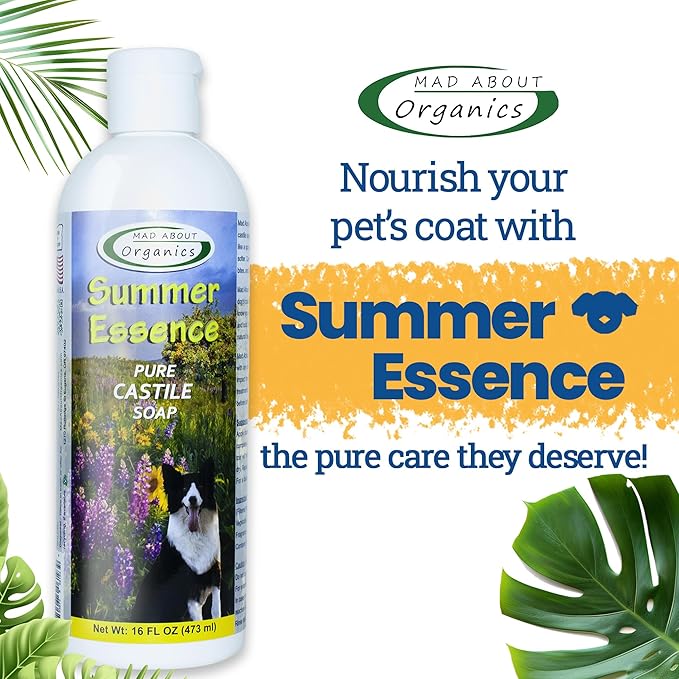 Summer Essence Dog Shampoo - Pure Castile Soap with Botanical Fruit & Flower Oils, Gentle Formula for Delicate Skin, Mild and Calming for Dogs from 4 Weeks & Older, 16 oz