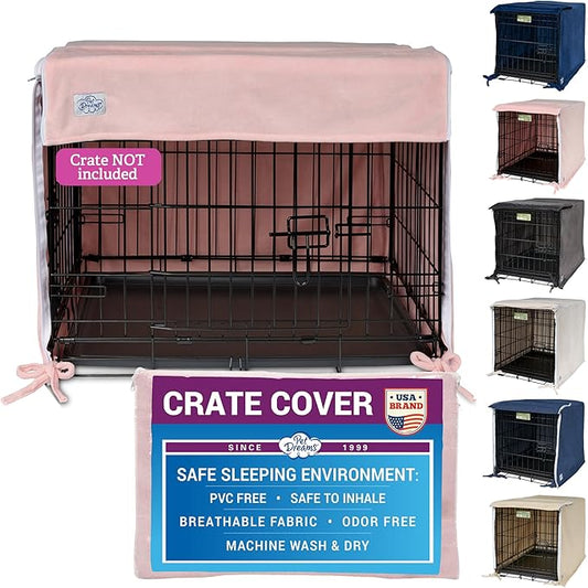 Pet Dreams Dog Crate Cover - Breathable Fabric Kennel Topper for Double-Door Crates, Fits iCrate Dog Cages 18, 24, 30, 36, 42, 48 Inches (Pink, X Small, 18")