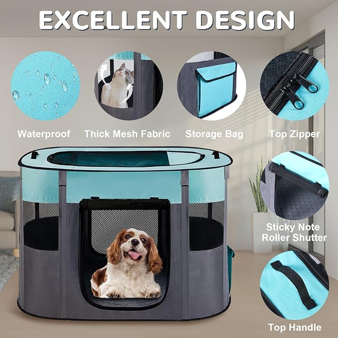 Dog Playpen,Cat Crate,Portable Pet Playpen, Foldable Kennel for Puppy Kitten Rabbit,Breathable Shade Cover,Indoor Outdoor Travel Camping Use for Puppy Cat Dog Green S