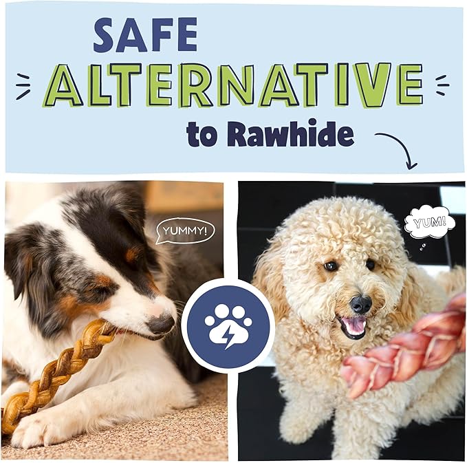 Pawstruck Natural 12” Braided Bully Sticks for Dogs - Tough Long Lasting, Rawhide Free, Low Odor, Healthy Single Ingredient Chew Treat for Aggressive Chewers - 25 Count - Packaging May Vary