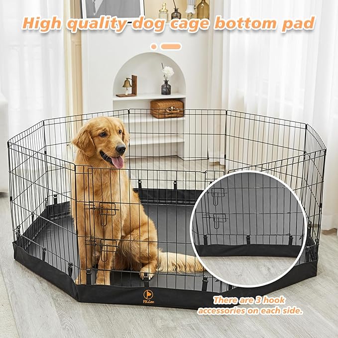 PJYuCien Dog Playpen Bottom Pad,Fits 24 Inch 8 Panels Regular Octagon Metal Exercise Pet Pen,Elastic Buckles Connections,Black (Note:Only Bottom,Fence Not Included)