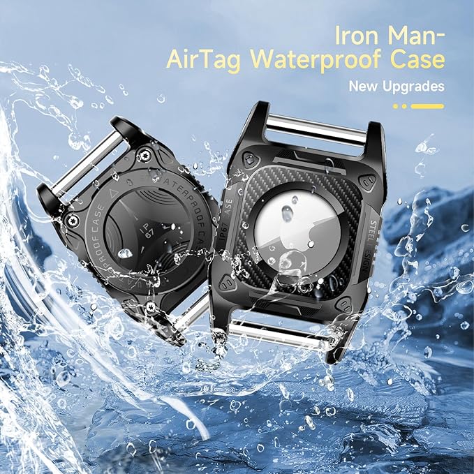 IP68 Waterproof Airtag Case for Dog Collar [1 Pack] Airtag Dog Collar Holder Hard TPU Full Protection Airtag Holder with Removable Handle Cat Dog GPS Tracker Anti Loss air tag Cover（Black）