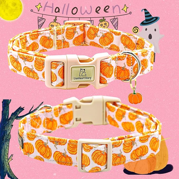 Lionheart glory Halloween Dog Collars Pumpkin Pink Dog Collar Heavy Duty Adjustable Fall Dog Collar for Large Collar Dog Female or Male Dog Collar