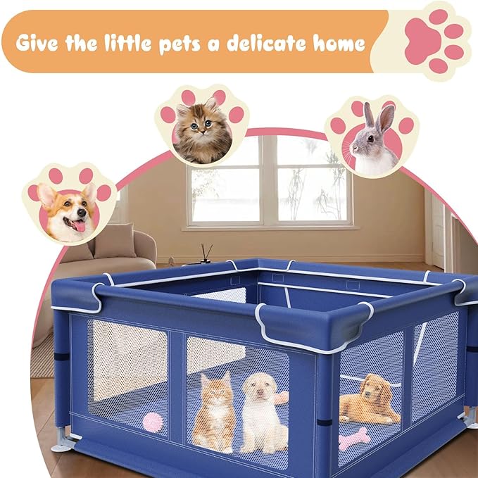 Dog Playpen 42 × 42 Inch, Puppy PlayPen with Gate for Puppies, Cat, Small and Medium Dogs, Pet PlayPen with Roof for Outdoors & Indoors, Thickened Fabric, Safe & Sturdy Dog Fence