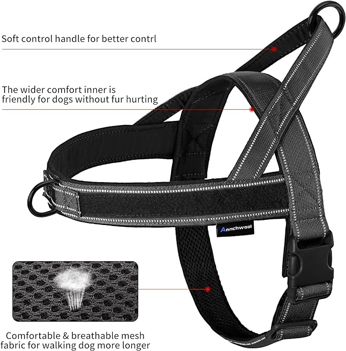 Annchwool No Pull Dog Harness with Soft Padded Handle,Reflective Strip Escape Proof and Quick Fit to Adjust Dog Harness,Easy for Training Walking for Small & Medium and Large Dog(Black,S)