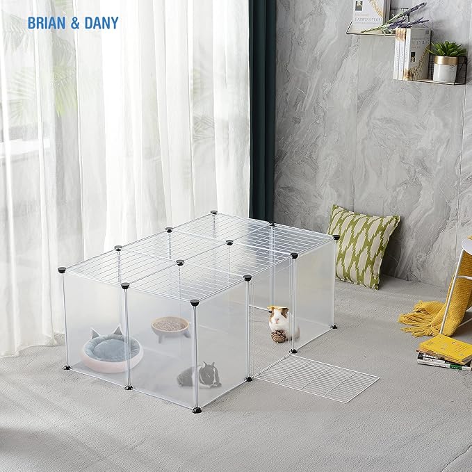 BRIAN & DANY Pet Plastic Playpen, Play Pen Indoor for Kitten, Hamster, Rabbit, Guinea Pig, Clear Enclosure Fence, 17.7 X 13.7 inches, 18 Panels