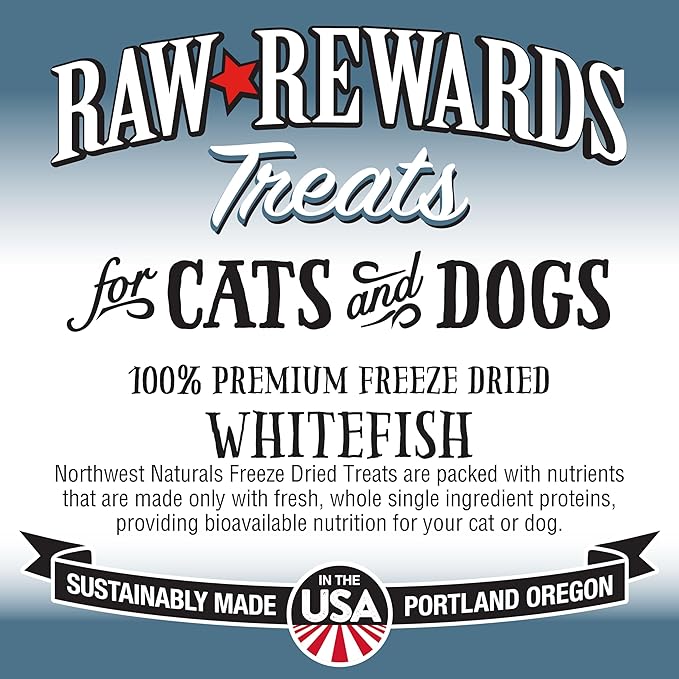 Northwest Naturals Raw Rewards Freeze-Dried Whitefish Treats for Dogs and Cats - Bite-Sized Pieces - Healthy, 1 Ingredient, Human Grade Pet Food, All Natural - 2.5 Oz