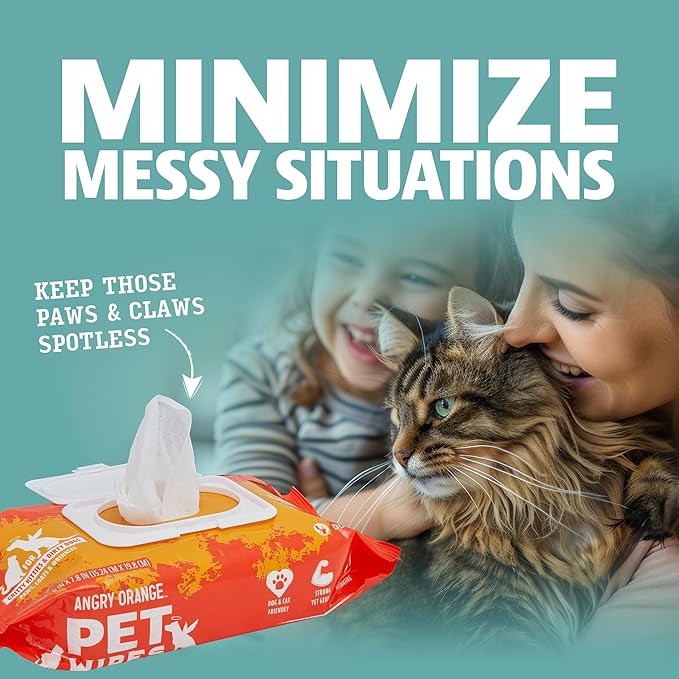 ANGRY ORANGE Pet Wipes for Dogs and Cats - Unscented and Gentle Grooming Wipes for Paws, Fur and Butt - 320 Count - Value 4 Pack