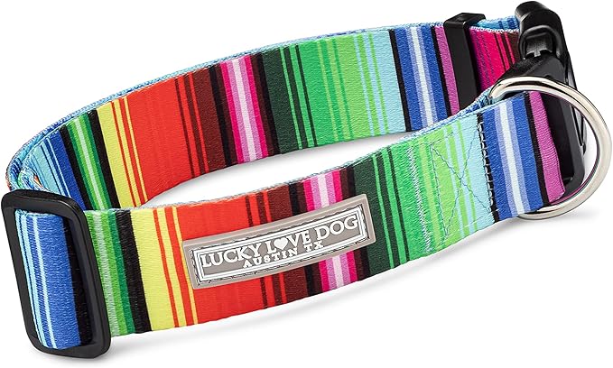 Lucky Love Dog Wide Dog Collar - Adjustable, Durable, Soft Webbing, & Comfortable 1.5 inch Wide Collar for Dogs Male and Female - in Nacho Pattern with Strong Buckle, Medium Size