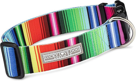 Lucky Love Dog Wide Dog Collar - Adjustable, Durable, Soft Webbing, & Comfortable 1.5 inch Wide Collar for Dogs Male and Female - in Nacho Pattern with Strong Buckle, Medium Size