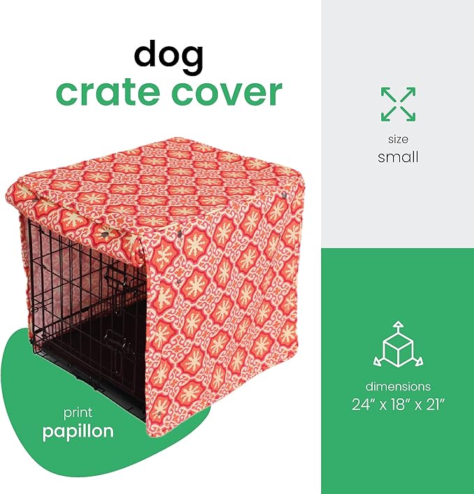 Molly Mutt Papillon Dog Crate Cover, 100% Cotton Canvas Cover with 2 Roll-Up Panels, Ideal for Dog or Cat Crate, Durable, Washable, and Free of Harmful Chemicals, 24" x 18" x 21"