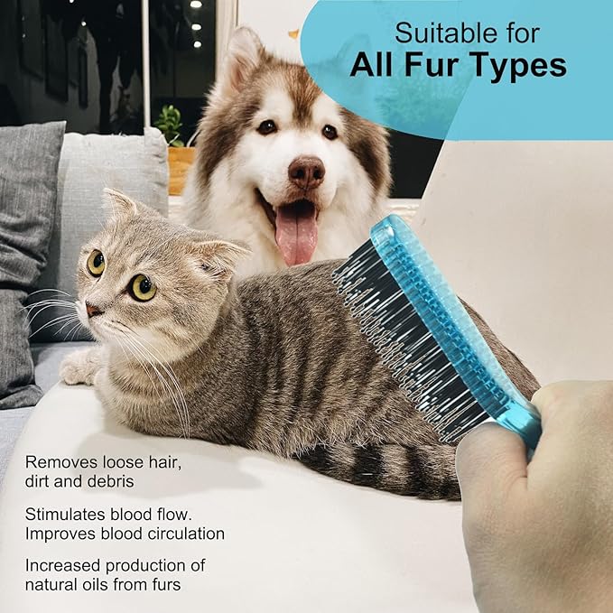 Dog Grooming Bath Brush, Pet Instant Detangler Pin Brushes, Soft Silicone Shampoo Soothing Comb for Wet Dry Long Short Haired Small Dogs & Cats Massaging, Deshedding Shower Scrubbing, Blue
