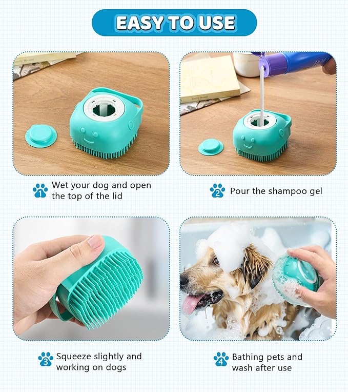 4PCS Dog Bath Brush Pet Massage Shampoo Brush Dog Scrubber for Dog Washing Brush Scrubber Pet Bath Massage Brush with Soft Silicone Bristles for Dog Cat Grooming Cleaning, Blue