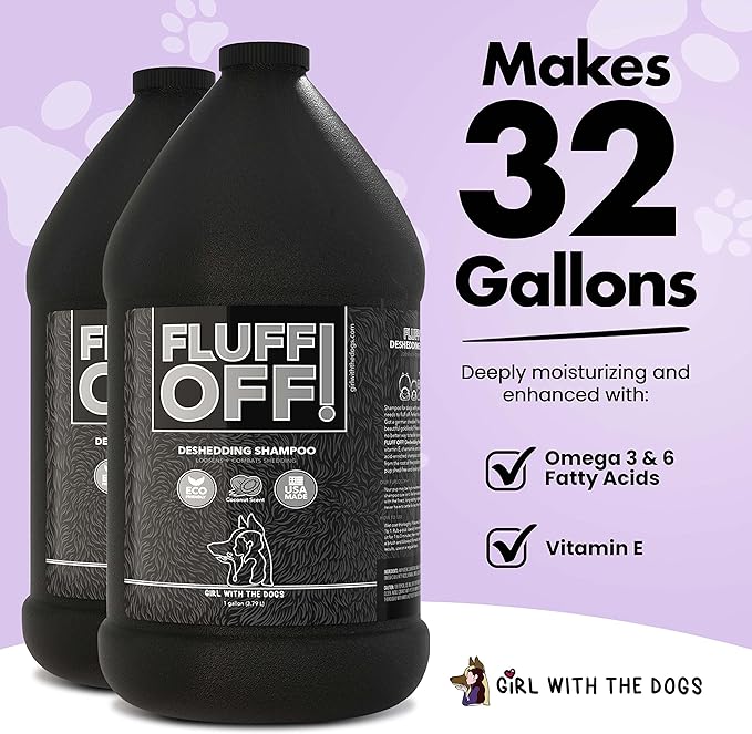 Fluff Off! by Girl With The Dogs, Natural Deshedding Dog & Cat Shampoo and Conditioner, 1 Gal Bundle