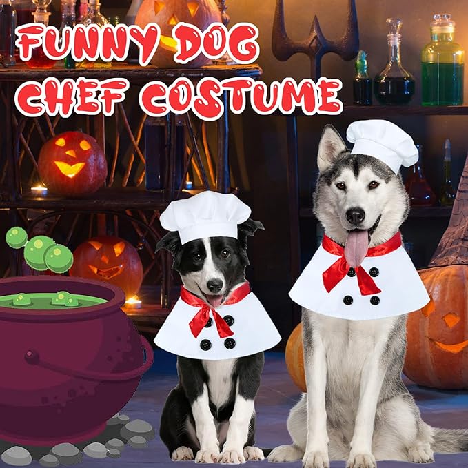 Dog Halloween Costumes, Dog Chef Costume Chef Hat Clothes with Red Scarf Funny Holiday Clothes Outfit Halloween Costumes for Small Medium Large Dogs Pets (Large)