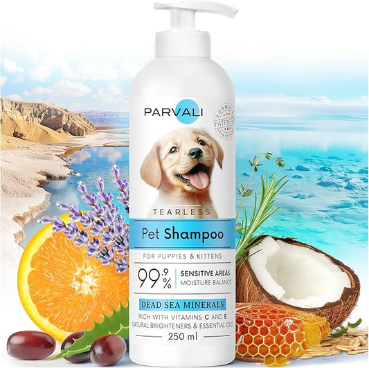 Natural Dead Sea Puppies and Kittens Tearless Shampoo (250 ml, 8.45 fl oz). Gentle, Eyes Safe, Antioxidant, Anti-Bacterial Formula. Rich with Minerals, Extra-Scented, Easy Application. Enjoy!