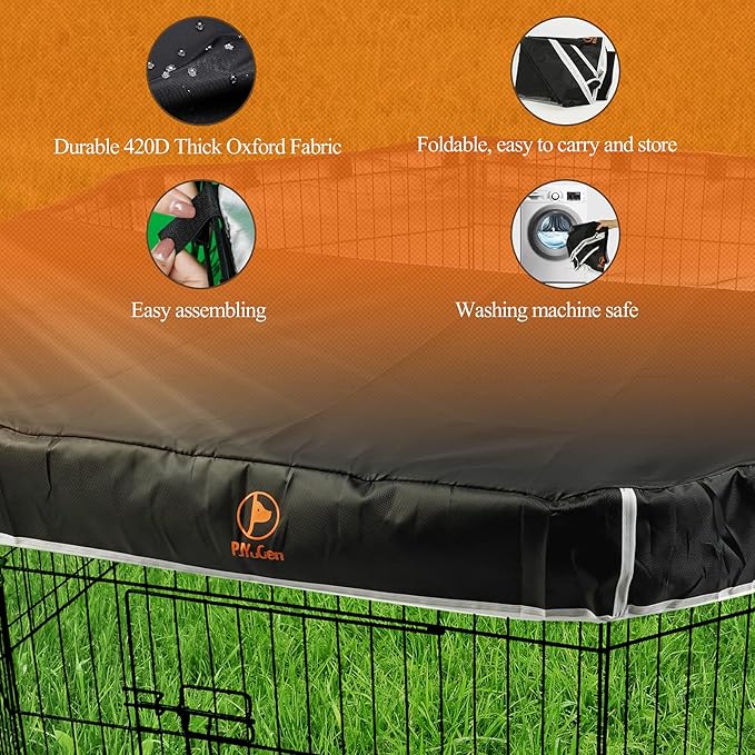 PJYuCien Dog Playpen Mesh Top Cover, Fits 32 Inch 8 Panels Regular Octagon Metal Exercise Pet Playpen, Adhesive Tape Connections, Black (Note: Cover Only, Fence Not Included)