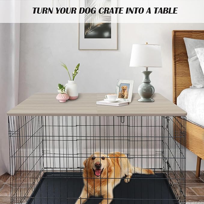 Deblue Wooden Dog Crate Topper, Foldable Pet Crate Table Top for Most Brand 36" Wire Dog Crate, Morden Grey Dog Kennel Topper for Small and Large Dog-(36 in Only Topper)