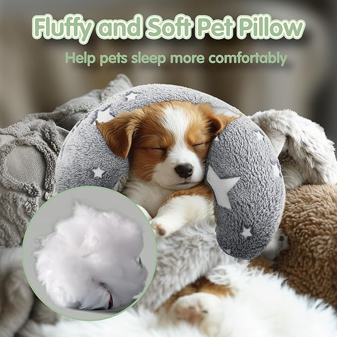 Pillow for Cats & Puppy, Cat Neck Pillow Soft Fluffy Pet Calming Toy Half Donut Cuddler, U-Shaped Pillow for Pet, Joint Relief Sleeping Improve (Glow Grey, S)