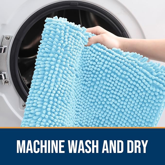 OLANLY Dog Door Mat for Muddy Paws 48x30, Absorbs Moisture and Dirt, Absorbent Non-Slip Washable Mat, Quick Dry Chenille, Mud Mat for Dogs, Entry Indoor Door Mat for Inside Floor, Blue