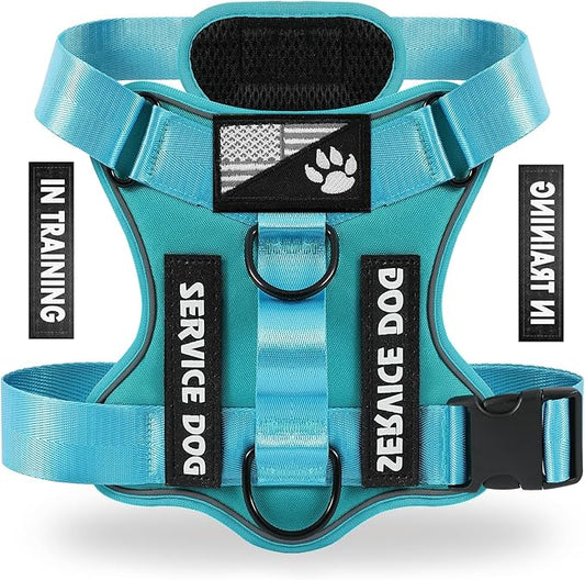 Demigreat Service Dog Harness, Reflective Dog Vest Harness with 5 PCS Patches, Adjustable Soft Oxford Pet Harness, Inner Layer Mesh, Easy to Control for Small Medium Large Dogs