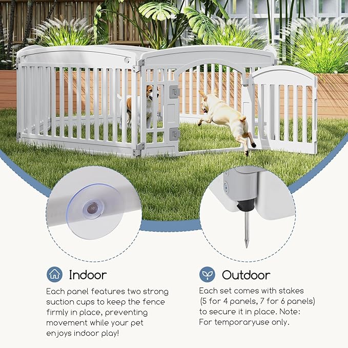 Plastic Dog Playpen | 6-Panel 24" Safe & Secure Indoor/Outdoor Pet Fence | Folding & Portable | 35 x 35 x 24IN, Ideal for Small to Medium Dogs | Easy to Clean （White）