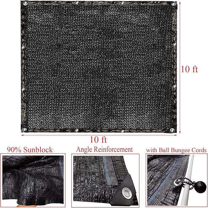 Dog Kennel Shade Cover 90% Sunblock Shading Cloth Net Mesh Tarp 10x10 ft for Outdoor Large Pet Crate with 12 Ball Bungee Cords