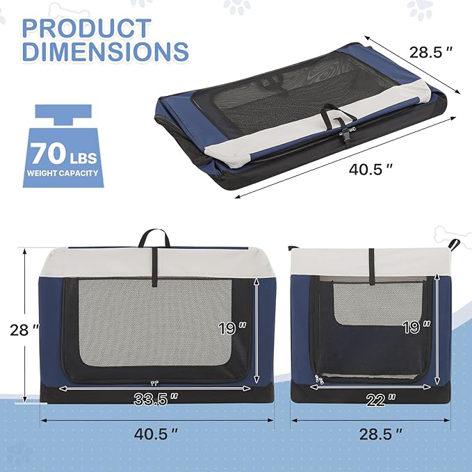 MoNiBloom 41 Inch Dog Crate for Large Dogs, 3-Door Collapsible Dog Crate Foldable Pet Kennel with Durable Mesh Windows for Indoor Outdoor Used