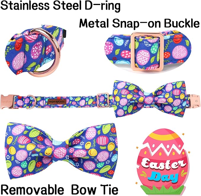 Unique Style Paws Easter Day Dog Collar with Bow Colorful Egg Rabbit Dog Collar Bowtie Bowtie Collar for Large Medium Small Dogs
