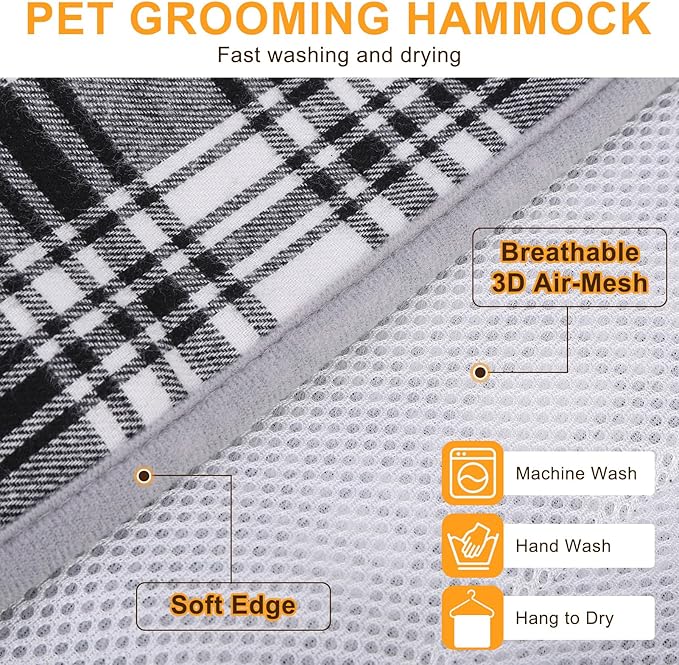 BEAUTYZOO Dog Grooming Hammock, Medium Dog Sling for Nail Trimming, Dog Hanging Harness for Claw Care with Thick Fabric Neck Support Wide Strap Restraint Cat Grooming Hammock, Black L