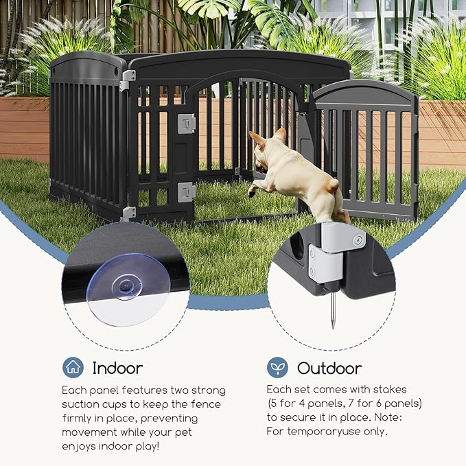 Plastic Dog Playpen | 4-Panel 24" Safe & Secure Indoor/Outdoor Pet Fence | Folding & Portable | Ideal for Small Dogs | Easy to Clean （Black）