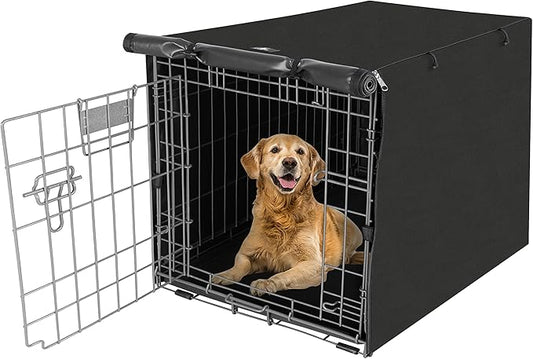 X-ZONE PET Double Door Dog Crate Cover - Polyester Pet Kennel Cover (Fits 24 30 36 42 48 inches Wire Crate) (42 Inch, Black)
