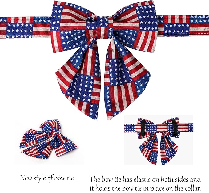 Lionet Paws Patriotic Dog Collar with Sailor Bow, 4th of July, Soft and Comfortable Adjustable American Flag Collar for Puppies and Cats, XS, Neck 8-12 inches