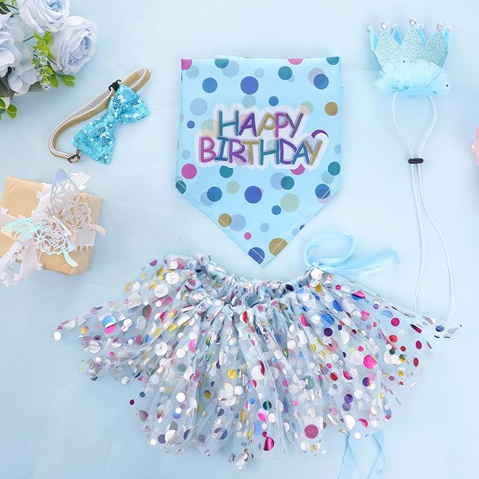 hoyuwak Dog Birthday Party Supplies Girl Dog Birthday Bandana Tutu Set Cute Hat Bow Tie Set for Large Medium Small Dogs