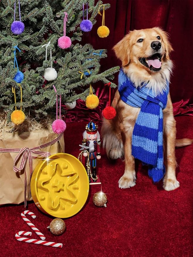 LE TAUCI Ceramic Slow Feeder Dog Bowl, 1.5 Cups, Small Medium Breed, Puppy, Star Yellow