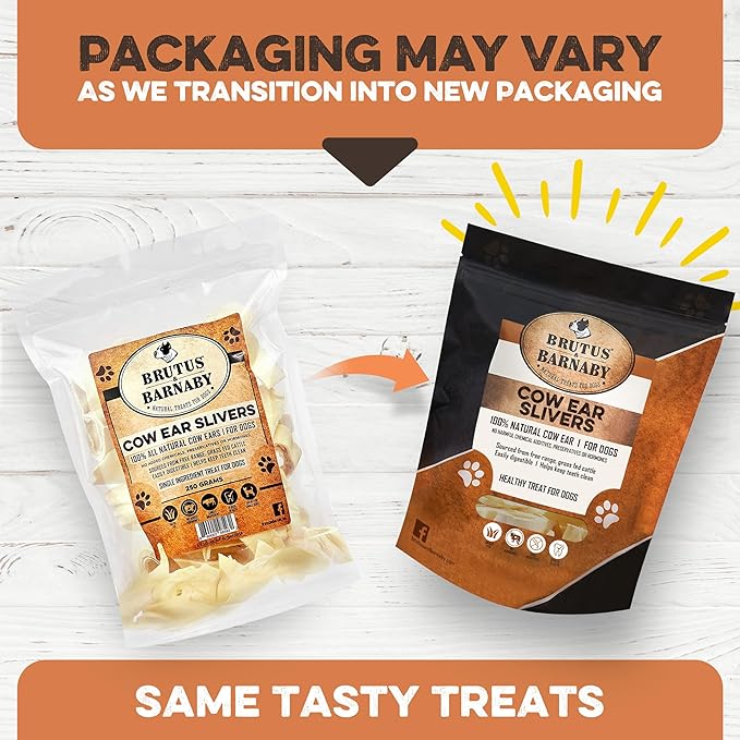 BRUTUS & BARNABY Cow Ears for Dogs; Ear Slivers are Great for Puppy Teething, Single Ingredient Beef Ear Slivers for Small to Medium Size Dogs (100grams)