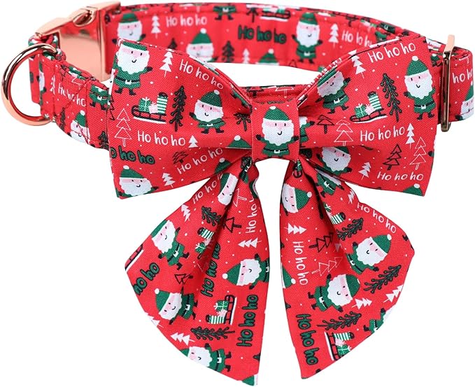 MR. CHUBBYFACE Christmas Santa Dog Collar with Bow, Red and Green Christmas Dog Collars with Quick Release Buclke, Cute Adjustable Collars for Small Medium Large Dogs