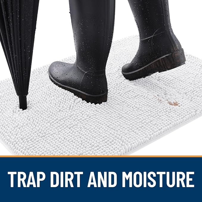 OLANLY Dog Door Mat for Muddy Paws 36x24, Absorbs Moisture and Dirt, Absorbent Non-Slip Washable Mat, Quick Dry Chenille, Mud Mat for Dogs, Entry Indoor Door Mat for Inside Floor, White