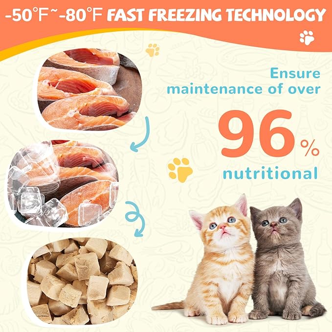 Freeze Dried Salmon Cat Treats, Dog Single Ingredient Raw Food Topper, Healthy Training Treats for Dogs, Cats, 3.8 oz