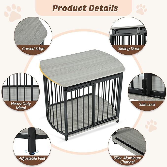 Merax 31.5" Furniture Style Dog Crate for Small and Medium Dogs, Wooden Cage Indoor Kennel Furniture, Modern Dog Crate End Table with Double-Doors, Gray