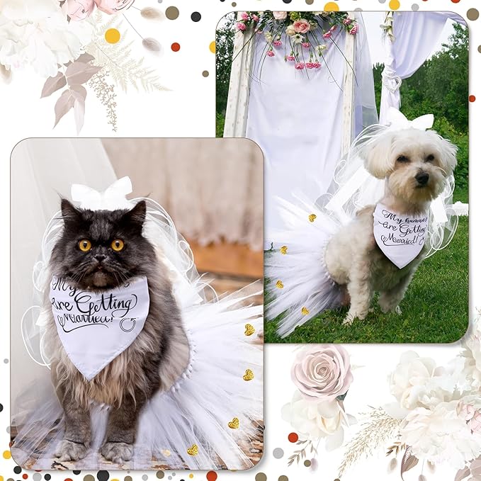 JaGely 3 Packs Dog Bride Costume, Veil with Clip, Dog Bandana and Skirt, Soft Comfortable Pet Wedding Party Dress Bride Apparel for Medium Pet