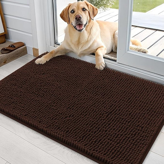 OLANLY Dog Door Mat for Muddy Paws 36x24, Absorbs Moisture and Dirt, Absorbent Non-Slip Washable Mat, Quick Dry Chenille, Mud Mat for Dogs, Entry Indoor Door Mat for Inside Floor, Brown