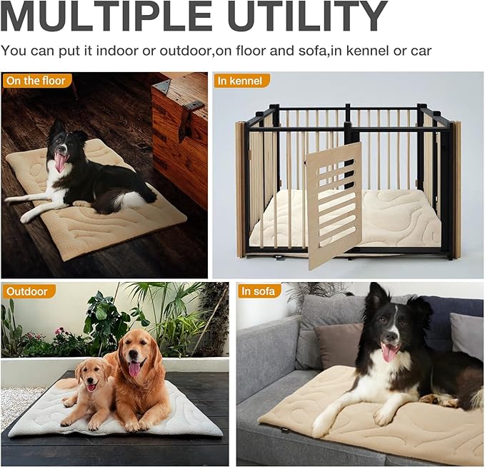 Dog Crate Pad,Machine Washable&Waterproof Dog Bed Mat,Reversible Dog Sleeping Bed,Kennel Bed for Small/Medium Dog,Cage Cushion,Beige