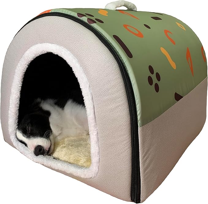 Dog Bed,2 Ways to Use,Indoor Pet House with Fluffy Mat,Removable and Washable Cover,Splash-Proof House and Non-Slip Bottom,for Large Dogs(XL Light Green & Gray)