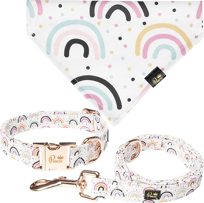 Durable Cotton Blend Dog Collar, Cute & Stylish, Adjustable with Metal Locking Clasp, Made in USA (Happy Rainbows, Medium)