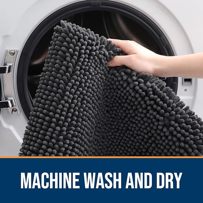 OLANLY Dog Door Mat for Muddy Paws 59x35, Absorbs Moisture and Dirt, Absorbent Non-Slip Washable Mat, Quick Dry Chenille, Mud Mat for Dogs, Entry Indoor Door Mat for Inside Floor, Dark Grey