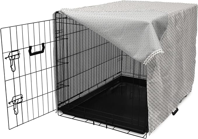Lunarable Taupe and White Dog Crate Cover, Traditional Nordic Design with Geometric Motifs in Vertical Order, Easy to Use Pet Kennel Cover for Medium Large Dogs, 42 Inch, White Taupe