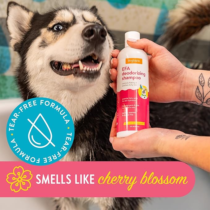 Essential Fatty Acid (EFA) Deodorizing Shampoo for Dogs and Pets (12oz) – Cherry Blossom Scent | Soothing Shampoo Rich with Moisturizing Emollients | Tearless, Soapless & Alcohol-Free