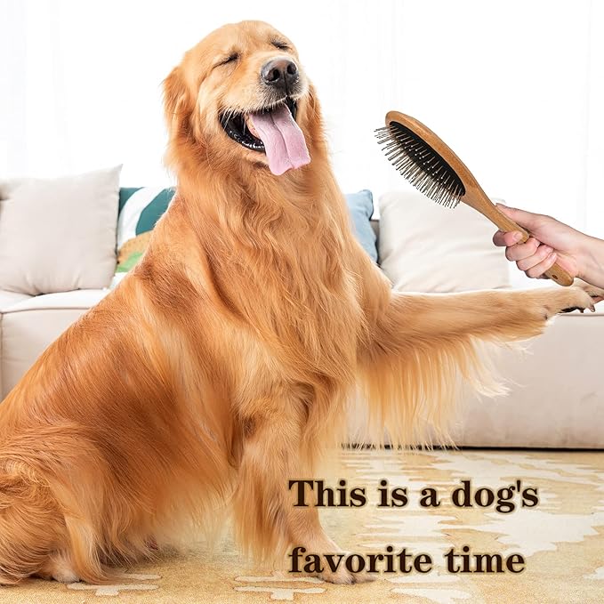 ClumsyPets Dog & Cat Ball Pin Slicker Grooming Brush with Bamboo Handle for Pets Massage Bath and Removes Mats Loose Fur Hairs